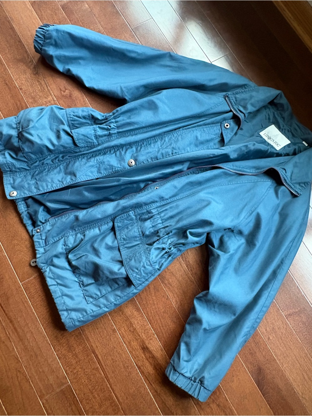 London Fog Vintage Blue Utility Jacket Women’s L Full Zip Drawstring Waist